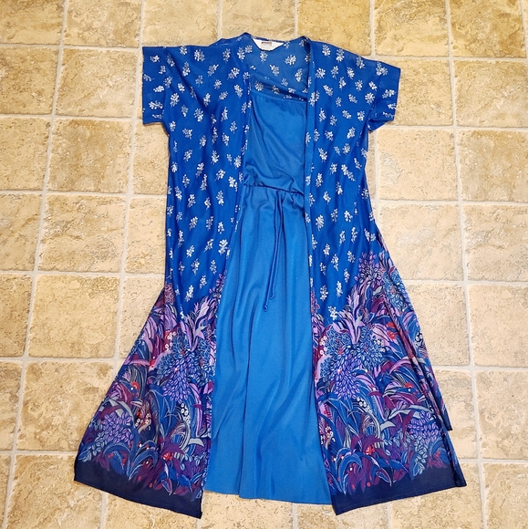 Vintage 70s Dress with Sheer Kimono Chiffon Wrap Floral - Picture 11 of 11